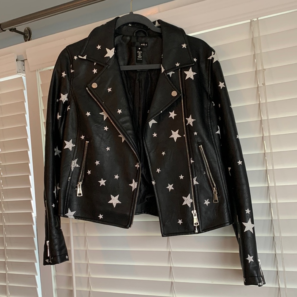 Black leather Jacket with silver stars